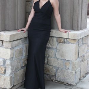 Simple black deep V prom dress!